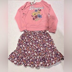 Zunie Girl 2 Piece Skirt Set XL 14/16 Dreamer Floral Sweatshirt (NEW)